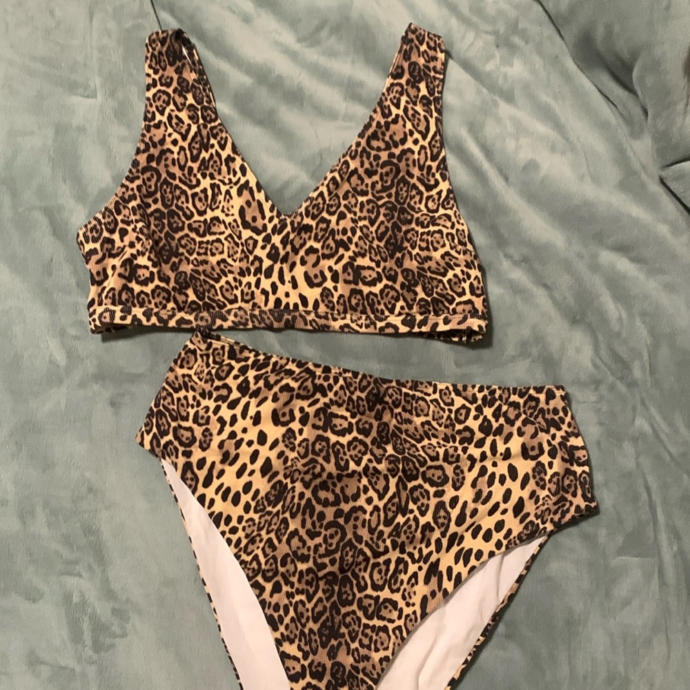 Leopard print two piece bathing suit